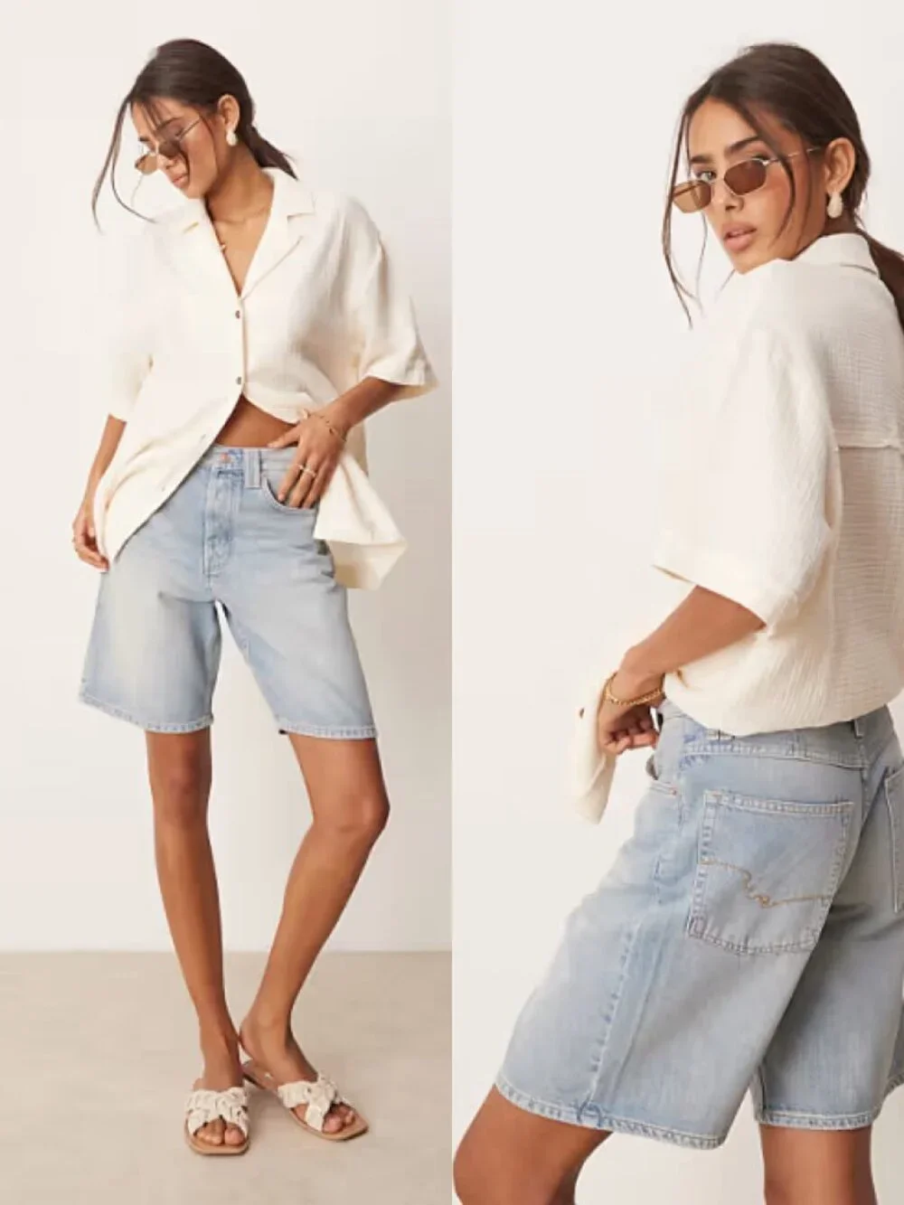 FREE PEOPLE Montana Short Long Denim Shorts Baggy Loose Bermuda Light Wash sz 27
